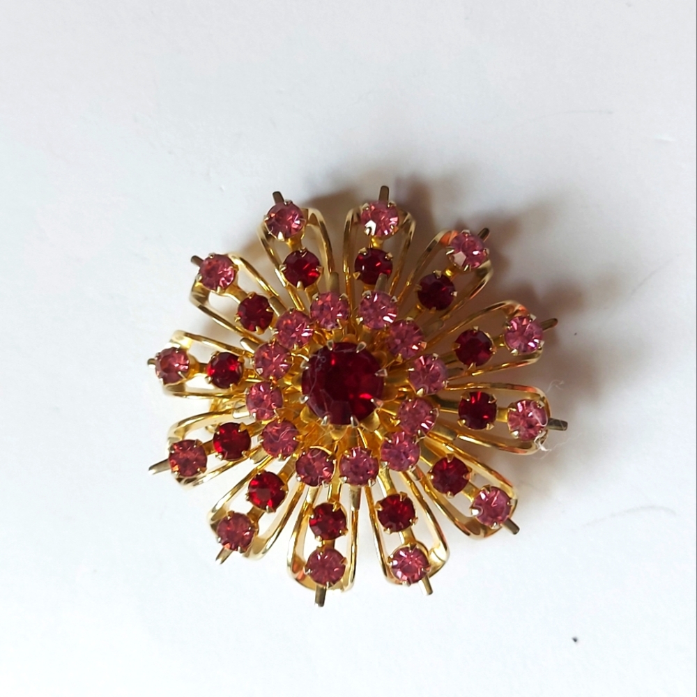 Coro Starburst Brooch, Pink and Red Coro Brooch